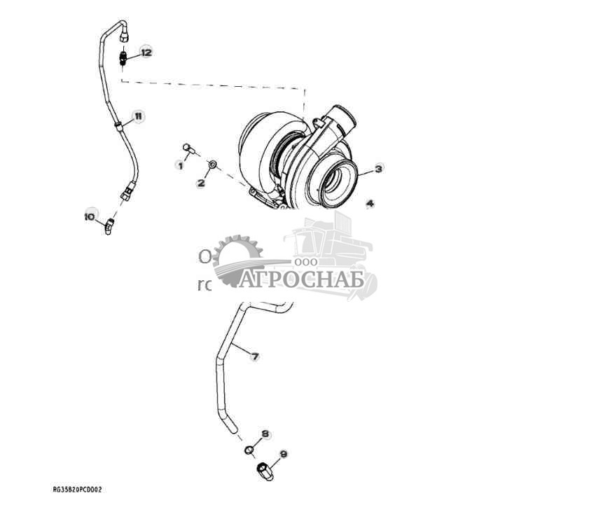 6533 Turbocharger and Oil Lines 